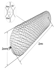 Цилиндрический габион 3×0,95×1,41 с размером ячейки 80х100 мм.